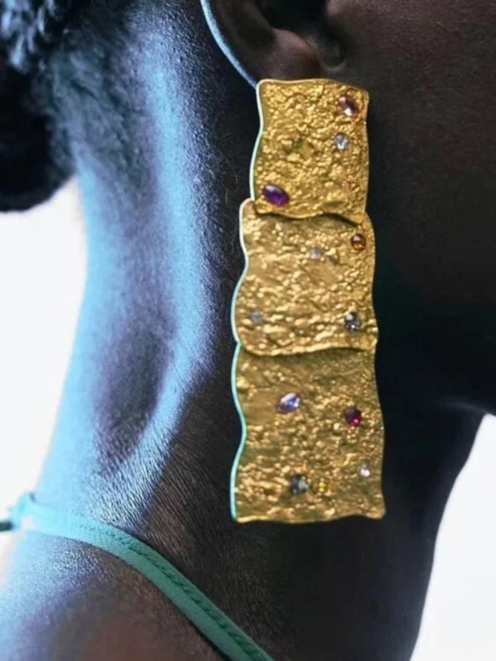 Zara Gold Textured Drop Earrings with Multicolor Stones